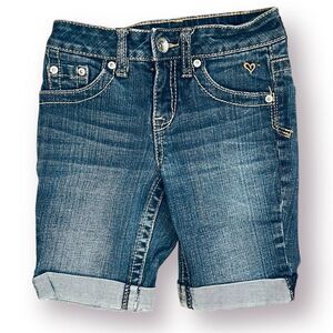 Justice Blue Denim Shorts Bermuda Cuff Hem Five Pocket Design Jean Short 10 Slim